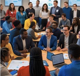 Researchers collaborating across disciplines at Quantum World Ventures