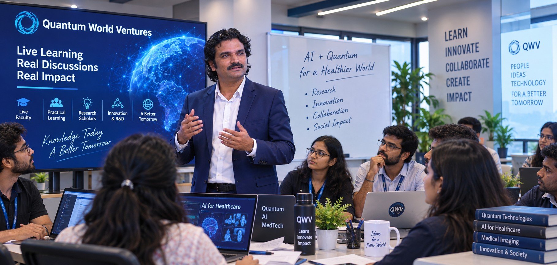 Santosh Talaghatti launching the Global Certification Program live, with Quantum World Ventures' Research Scholars and cohort